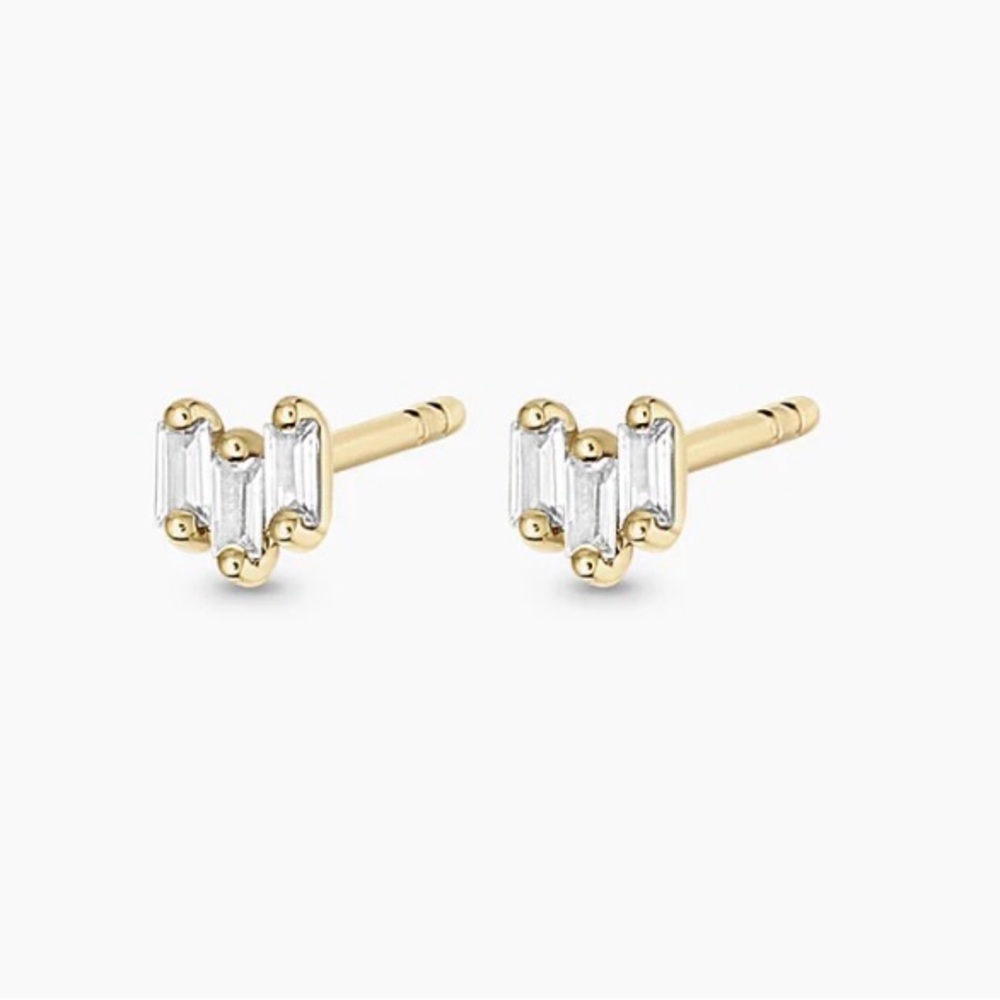 NWT Gorjana White Sapphire Trio Studs Pair 14K Gold